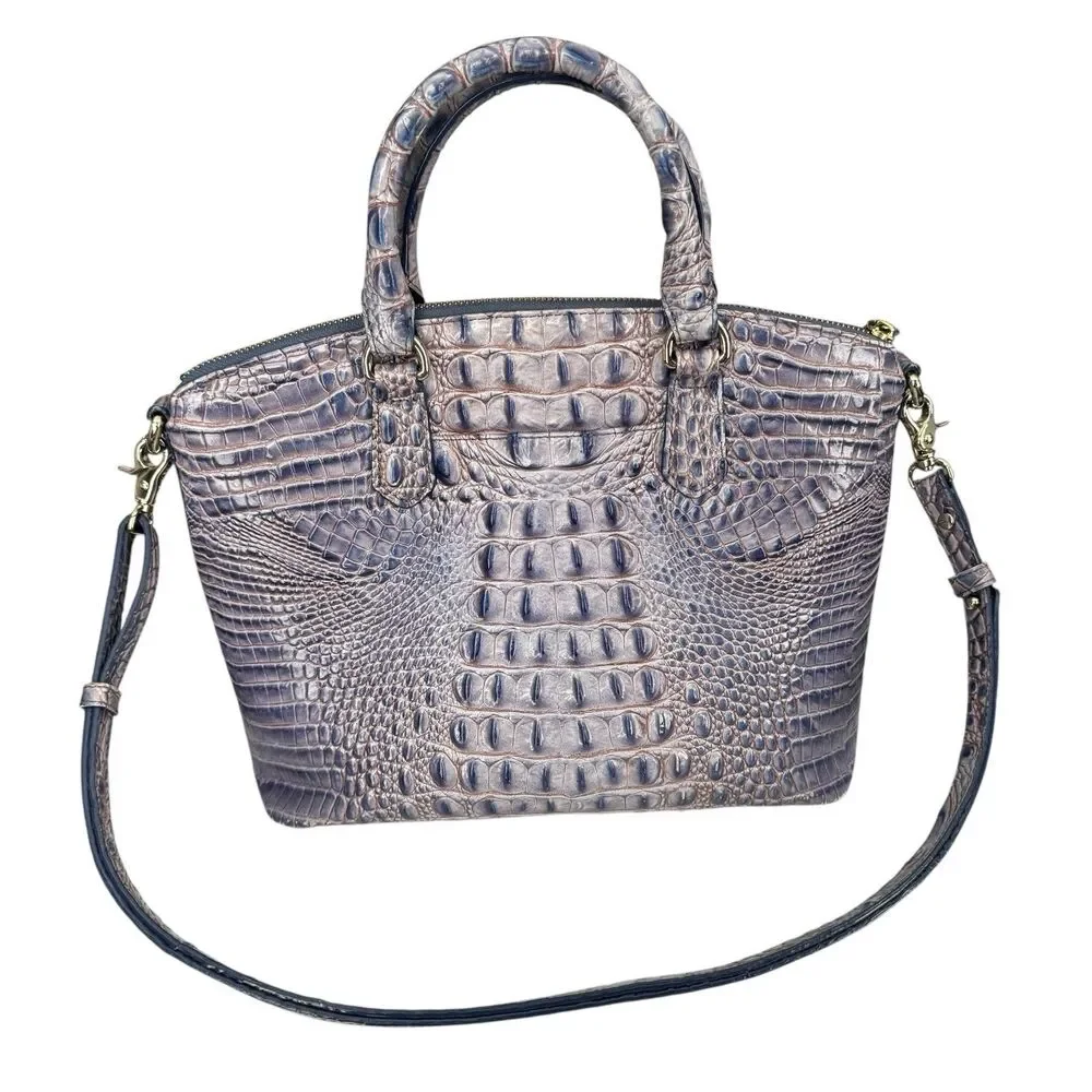 Brahmin Large Duxbury Dome Satchel Purple Ombre Shimmer‎ Croc Embossed Purse